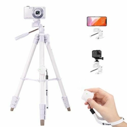 Fotopro Handy Stativ iPhone Stativ Kamera Stativ [2020 Upgraden Material] 39.5" Aluminum Leichtes Reisestativ mit Bluetooth Fernbedienung und Handy Halterung, Smartphone Stativ für Kamera (Weiss) - 1