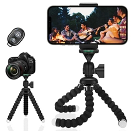 Handy Stativ,Mini Flexible Octopus Smartphone Reise Stativ,Selfie Stick mit Bluetooth Tripod Fernauslöser, 360°Rotation Tragbar Handy Halter Halterung für Kamera,iPhone,Sumsung(11.2 Zoll/Schwarz) - 1