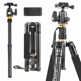 JEIFN 60"Leichtes Stativ für Kamera und Telefon, tragbares Aluminium-Reisestativ mit Einbeinstativ und 360-Grad-Kugelkopf 1/4 Zoll Schnellwechselplatte und Telefonhalter für Vlog-Reisen und Arbeiten - 1