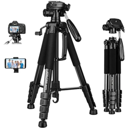 JOILCAN Kamera Stativ, 187cm Aluminium Leichte Dreibeinstativ für Canon Nikon DSLR mit Abnehmbar 3-Wege-Kopf, Tragbares Smartphone Stativ Fotostativ Tragfähigkeit 5KG mit Telefonhalter und Reisetasche - 1