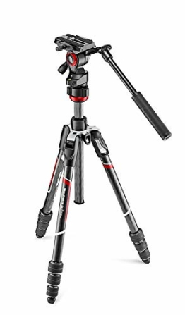 Manfrotto Befree Live Carbon Reisestativ Twist (Drehverschluss) mit Fluid-Video Kopf inkl. Tasche (Traglast: 4kg, Packmaß: 41cm, Gewicht: 1,38kg) - 1