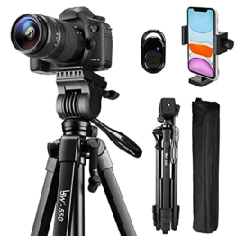 Stativ 152 cm Kamera Stativ für iPhone/Telefon, Fluidkopf Reisestativ für Canon Nikon Sony DSLR Videokamera, Universal-Telefonhalterung & drahtlose Fernbedienung, tragbare Tasche für Fotografie - 1