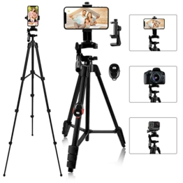 teefeet Handy Stativ, 137cm Leichtes Reisestativ mit Handyhalter Adapter/Fernbedienung/Tragetasche für Selfie, Video, stativ für Smartphone Live Stream,(Schwarz) - 1