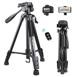 UBeesize Kamera Stativ, 60" Handy Stativ mit 360-Grad-Drehplattform und 1/4 Universal-Schrauben Stativ Smartphone für Videoaufnahme, Live-Streaming, Reisestativ Kompatibel mit Handy/Kamera/Tablet - 1