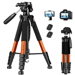 Victiv 182 cm Aluminium Kamera Stativ, Leichtes und Kompaktes Reisestativ für DSLR mit 3-Wege-Schwenk 360° Panorama Kugelkopf und Telefonhalter, kann für YouTube, Vlog und Videokonferenzen-Orange - 1