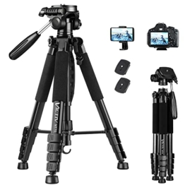 Victiv Kamera Stativ mit 52–160-185cm Höhe, leichtes Camera Tripod mit Abnehmbar 3-Wege-Kopf, Aluminium fotostativ für DSLR Canon Nikon Sony, Dreibeinstativ for Smartphone mit Handy Halterung - 1