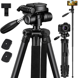 Victiv stativ Kamera 182 cm Aluminium Kamerastativ Einbeinstativ T72 Tripod- Leicht und Kompakt Reisestativ für unterwegs mit 360° Panorama Kugelkopf und 2 Schnellwechselplatte für DSLR - Schwarz - 1